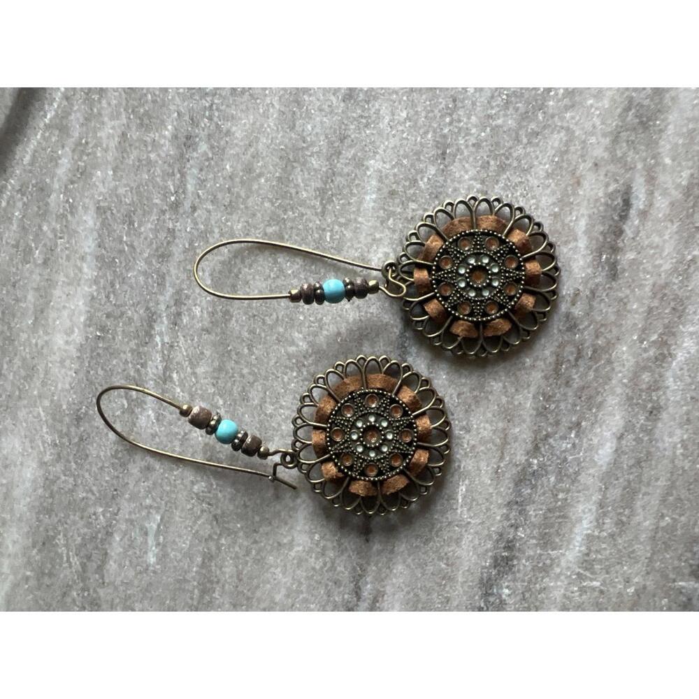 Bohemian Style Round Filigree Earrings with Beaded Accents